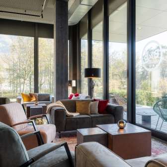 Inviting lounge area at the B&B Hotel Liechtenstein-Eschen with armchairs and sofas