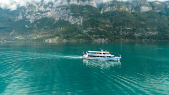 Lake Walen ship on the turquoise blue Lake Walen