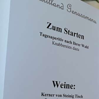 Textilland-Genuss-Menü Menükarte