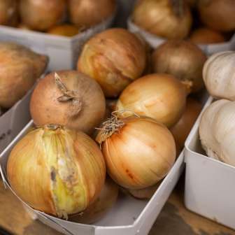 Hausgemachte Zwiebeln und Knoblauch im Hofladen des Neufeldhofs – hochwertige Produkte aus Liechtensteiner Landwirtschaft.